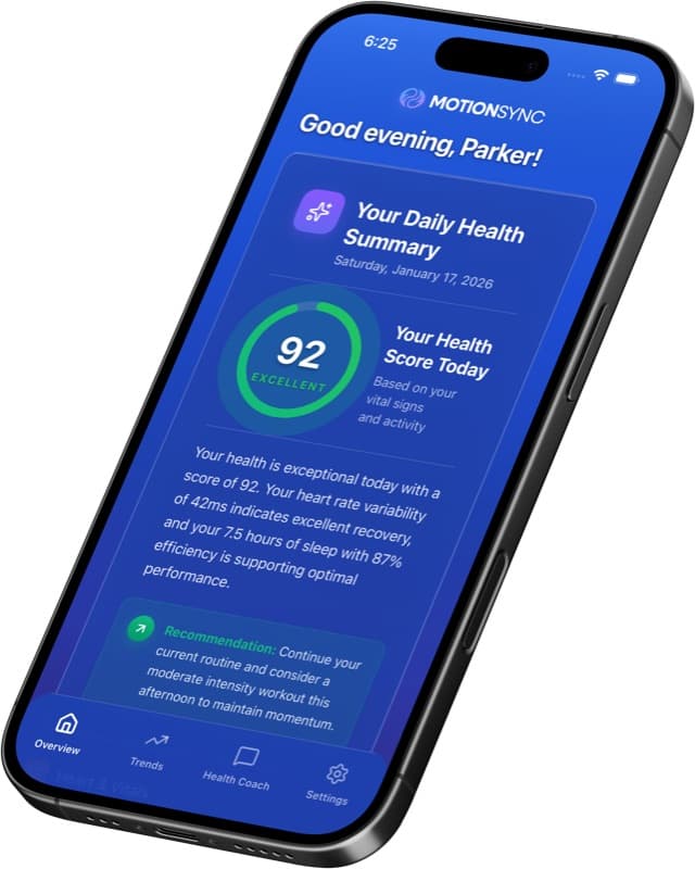 MotionSync Health Dashboard on iPhone